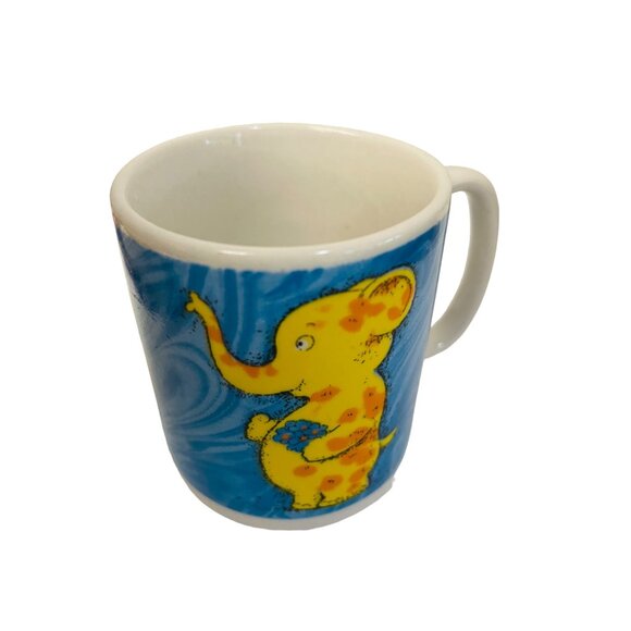 Yellow Elephant Ceramic Mug With Blue Background White Handle 2 1/2" - Picture 1 of 5